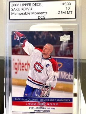 Upper Deck Saku Koivu Memorable Moments Hockey Card - White/Red/Blue